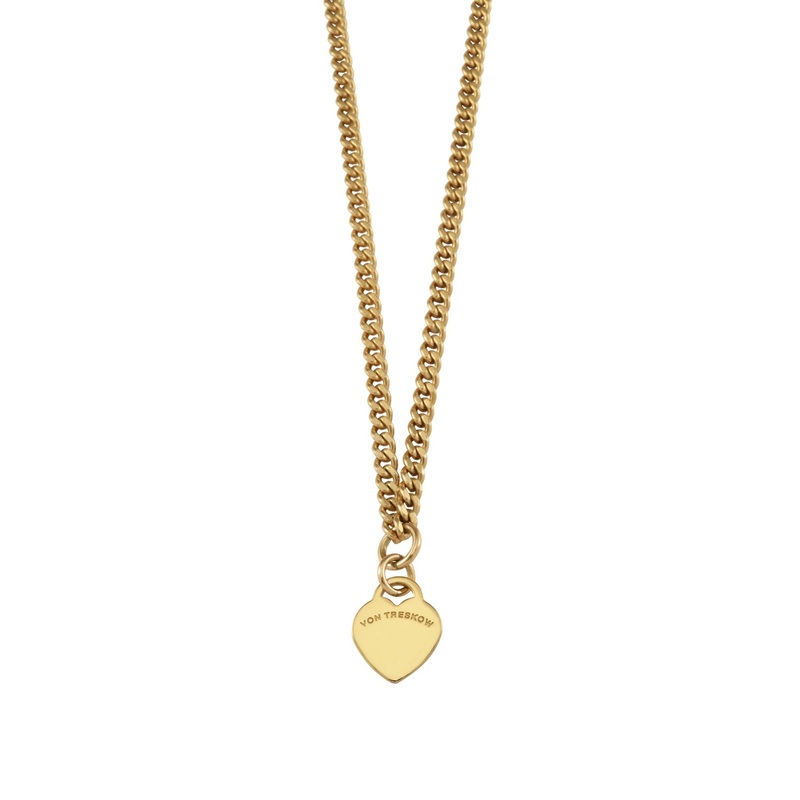 Von Treskow Yg Curb Chain Necklace w/ Mini VT Flat Heart - Gold