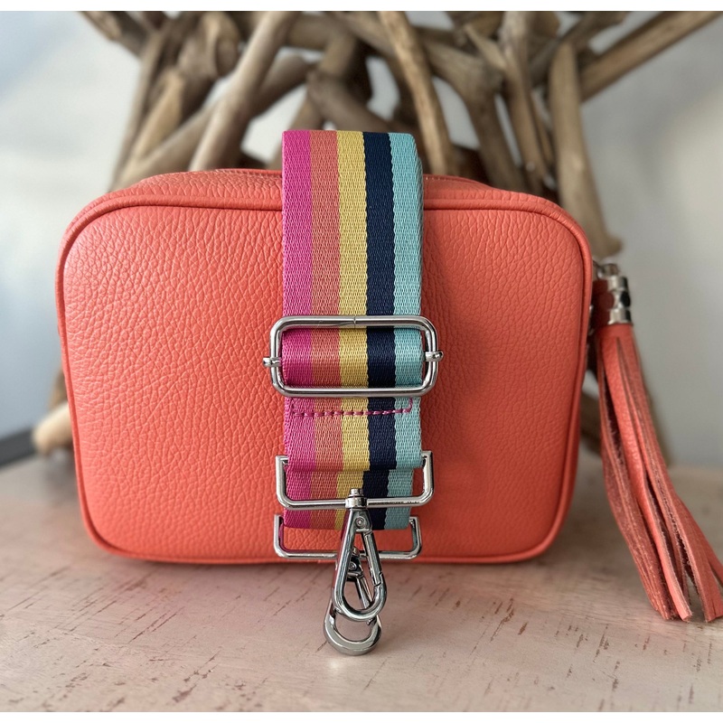 Coral Leather Camera Bag and Strap Combo