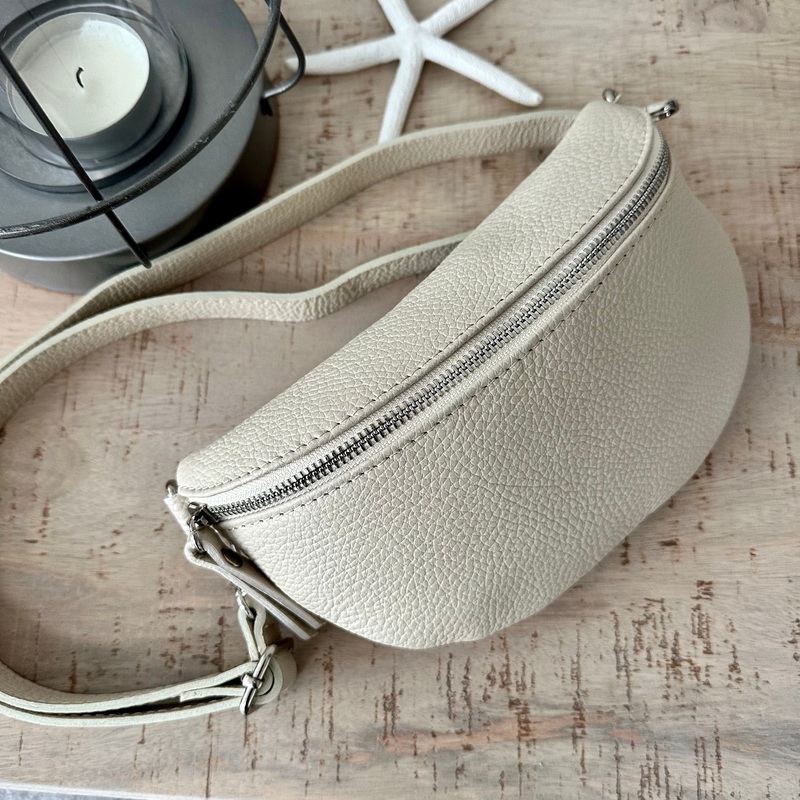 Cream Italian Leather Bum Bag / Chest Bag / Sling Bag