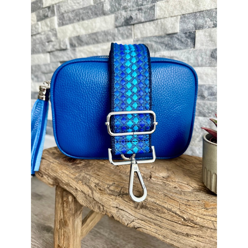 Electric Cobalt  Blue Italian leather camera bag and strap combo