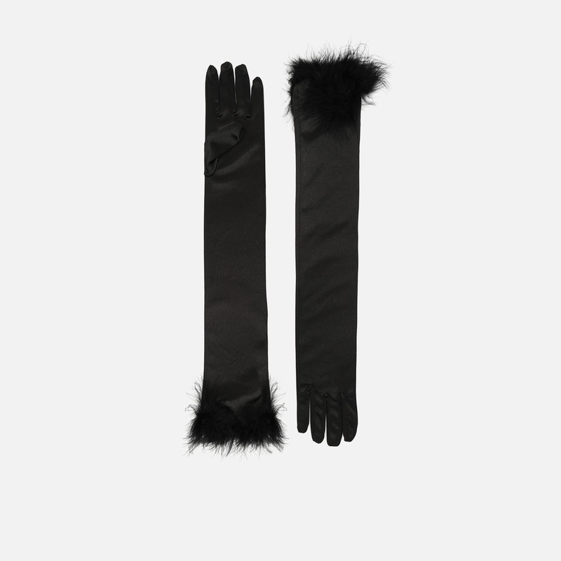 Gilda guantes largos de fiesta con pluma