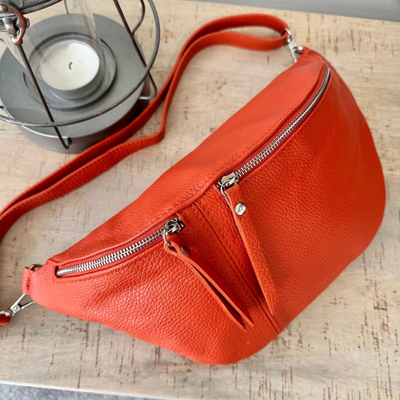 Orange Italian Leather Sling Bag / Chest Bag