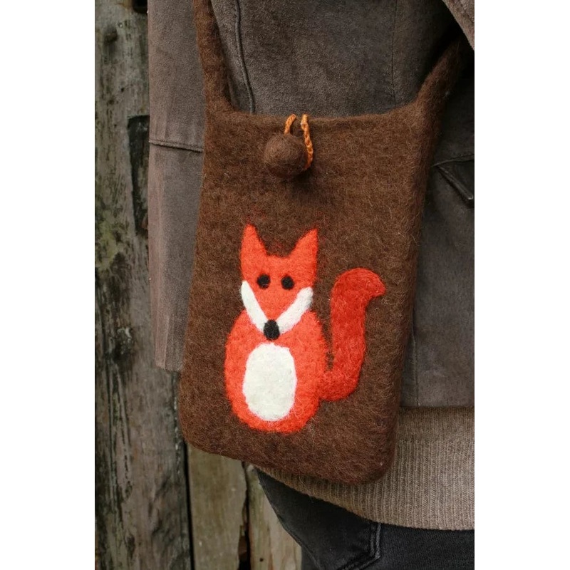 Pachamama Small Hand Felted Foxes Design Shoulder Bag / Handbag
