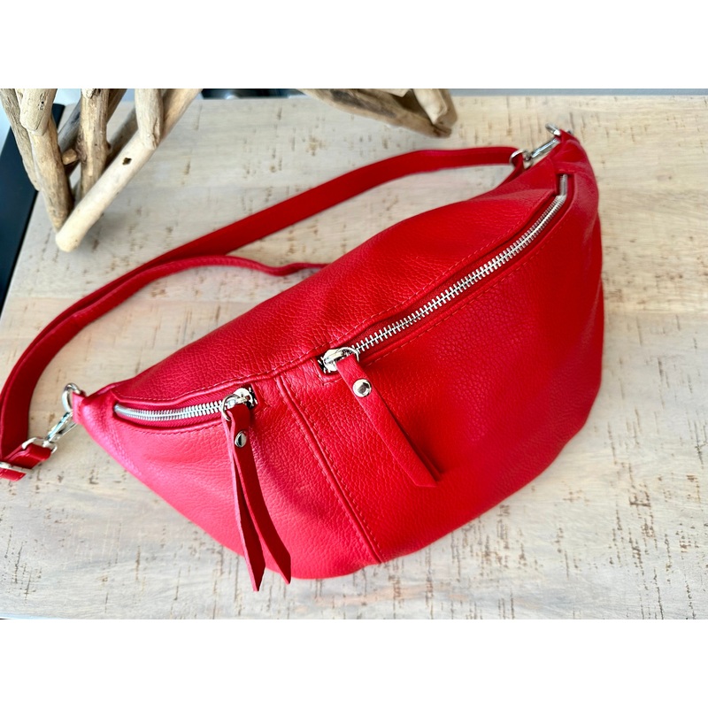 Red Italian Leather Sling Bag / Chest Bag