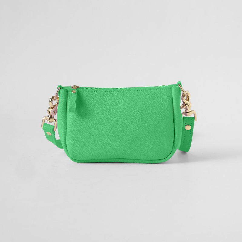 Bright Green Italian Pebbled Mini Crossbody Bag