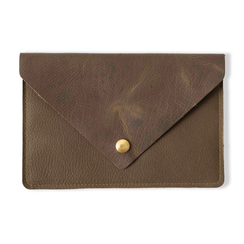 Olive Kodiak Leather Clutch