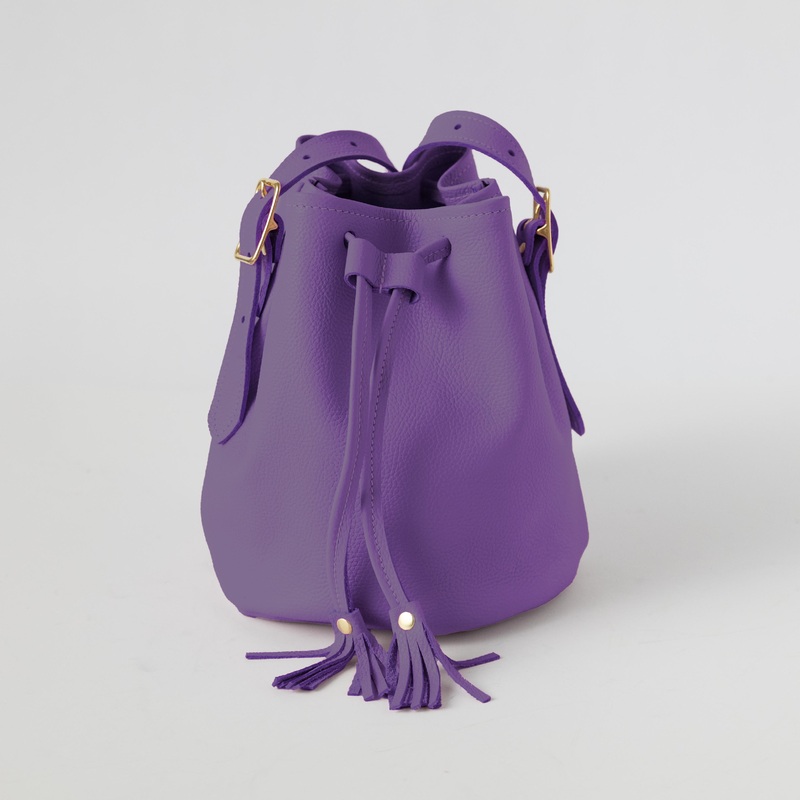 Purple Italian Pebbled Bucket Bag