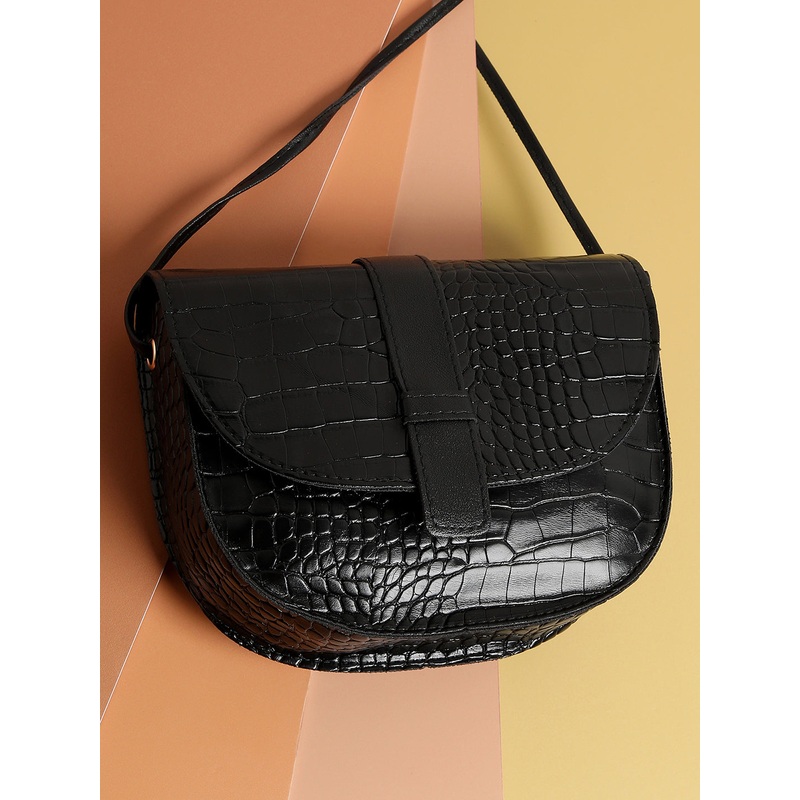 Croco Black Cross Body Bag