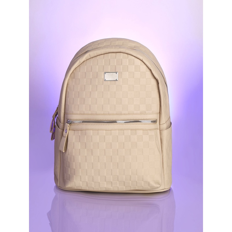 The Checkered Curve Backpack - Ivory White