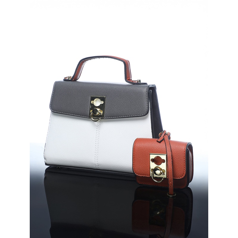 The Curatus Satchel Bag With Pouch - Moon Grey & Chalk White