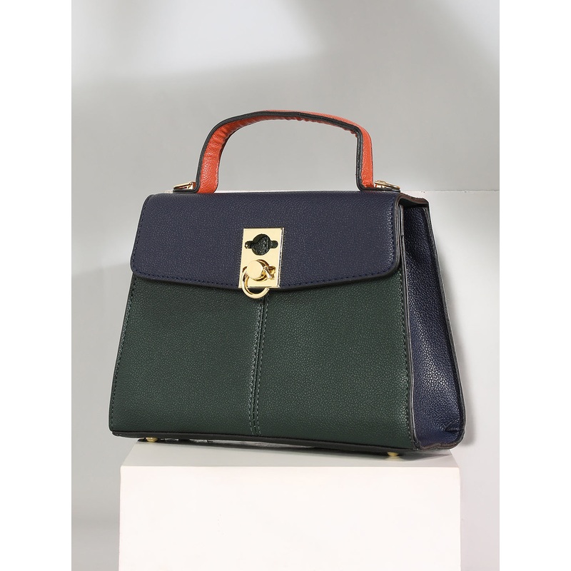 The Curatus Satchel Bag With Pouch - Navy Blue & Emerald Green