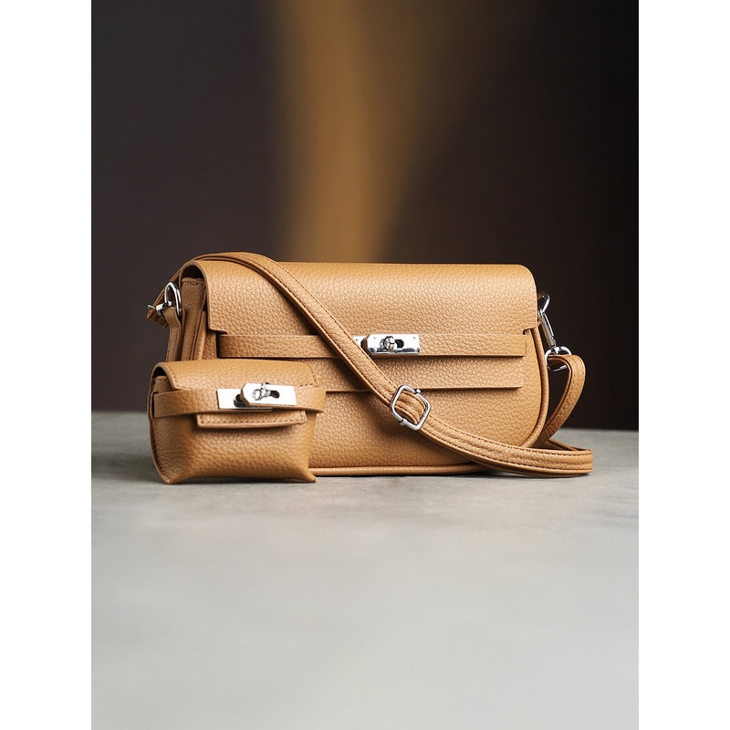 The Overlap-Curve Sling Bag With Pouch - Tan Brown