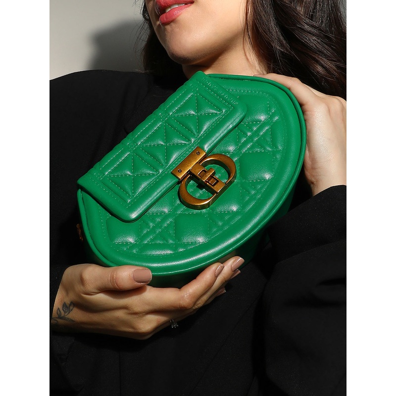 The Quilted Curve Sling Bag - Shamrock Green