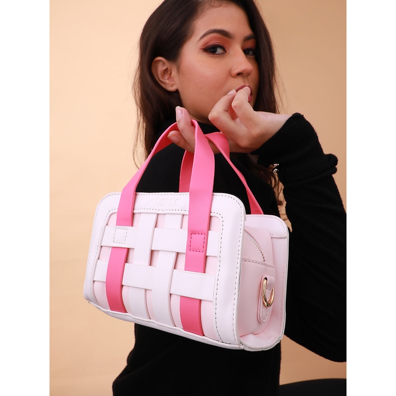 The Weave Camera Mini Sling Bag - Fuchsia Pink & Ivory White