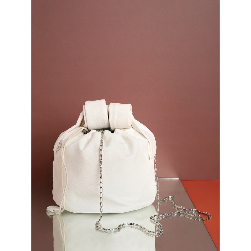 White Solid Vegan Leather Shoulder Bag