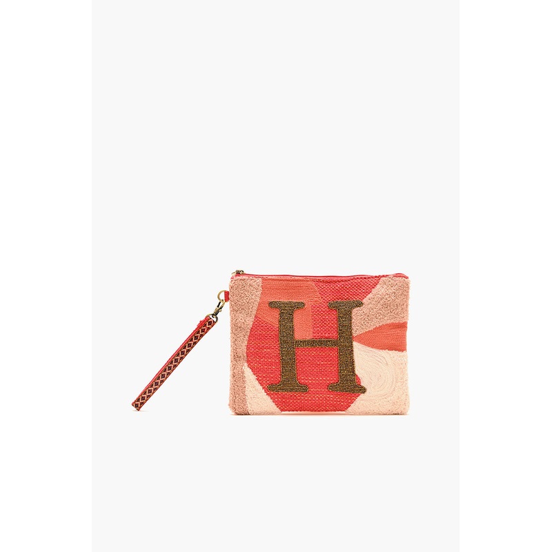 Beaded and Tufted Monogram Pouch-H Initial