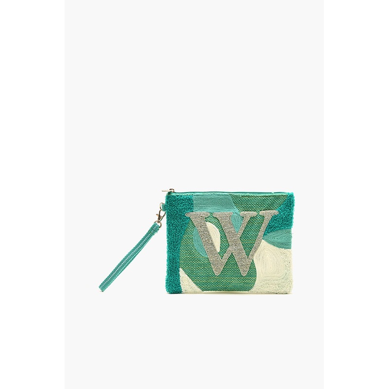 Beaded and Tufted Monogram Pouch-W Initial