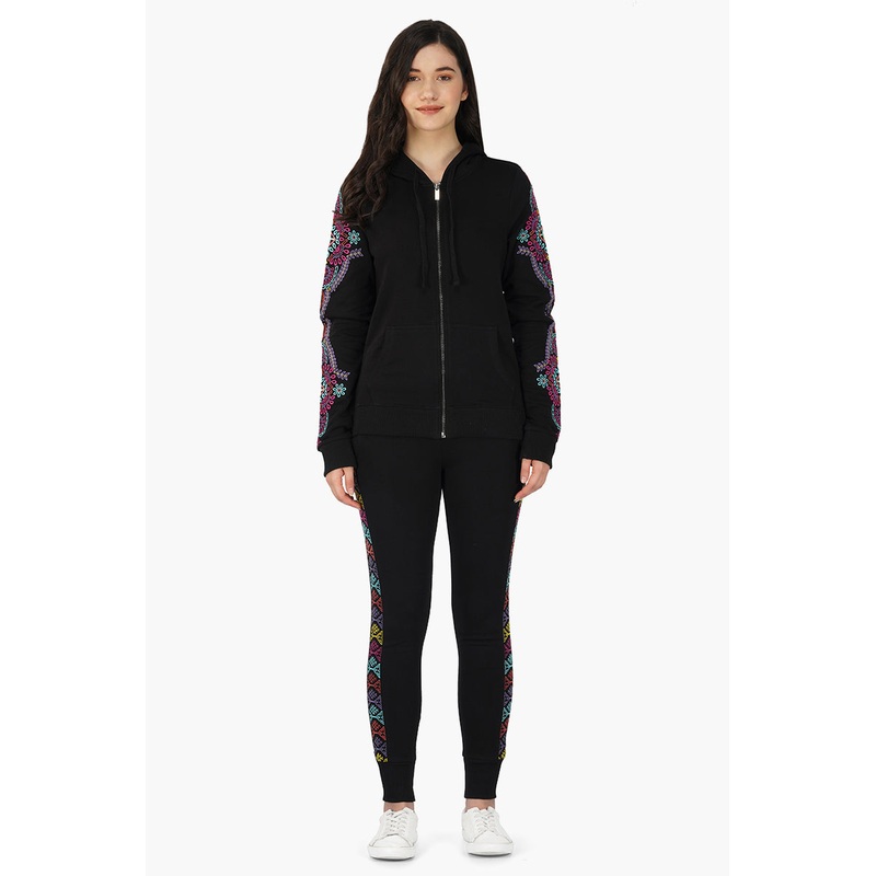 Black Pants with Embroidered Side seam