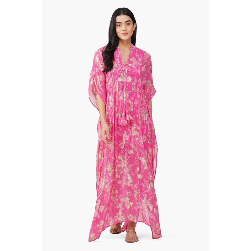 Carnation Pink Leaf Printed Cover Up