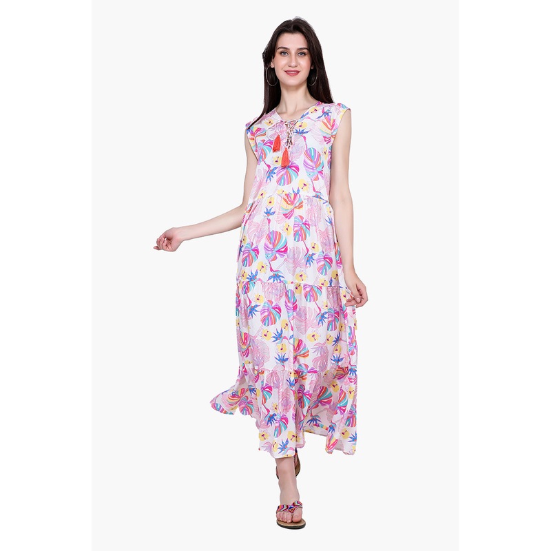 Palm Florals Tiered Maxi Dress