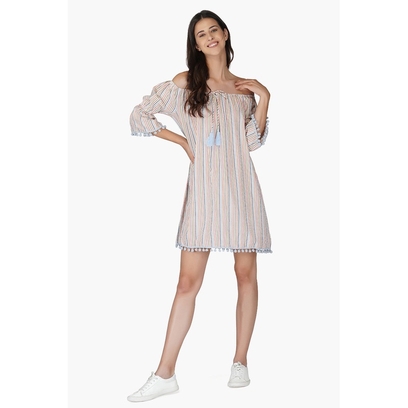 Playful Seersucker off shoulder dress
