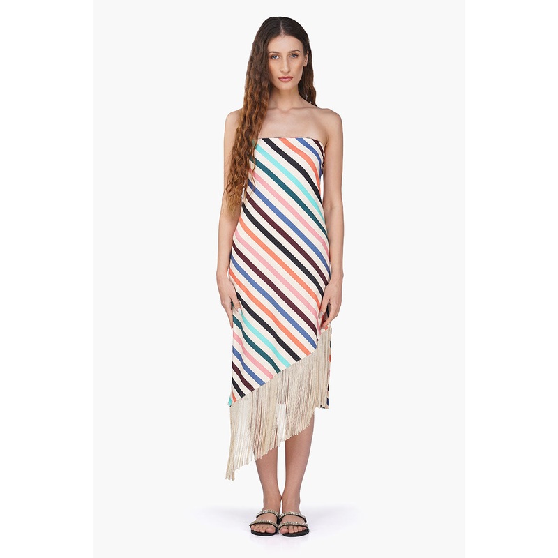 Stripe Staple Fringes Body Cone Dress