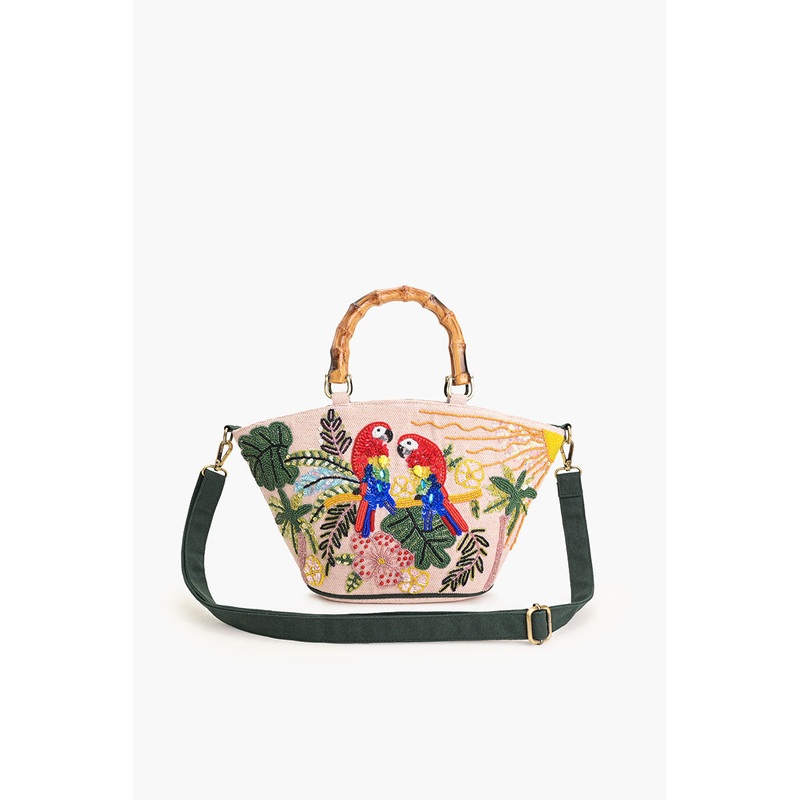 Sunny Parrot Beaded Top Handle Bag