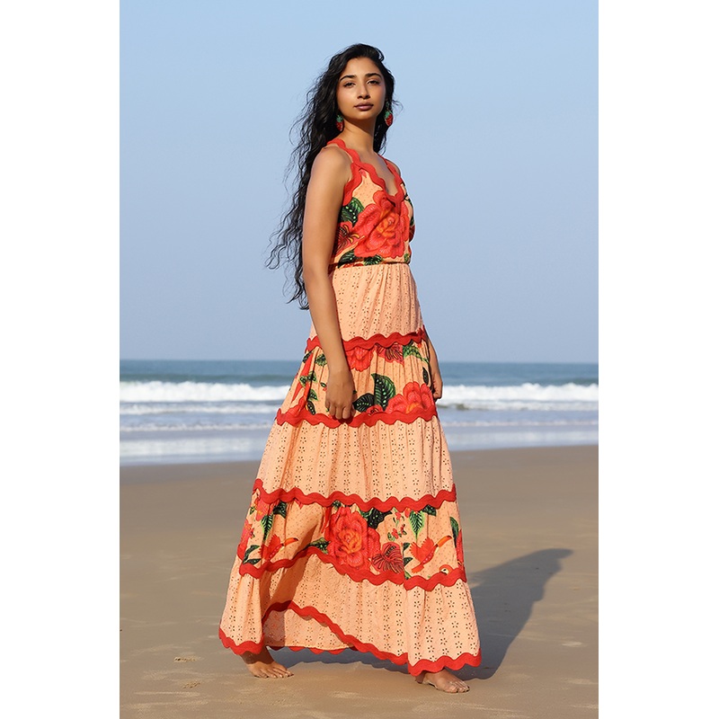 Tropical Bloom Schiffli Maxi Dress