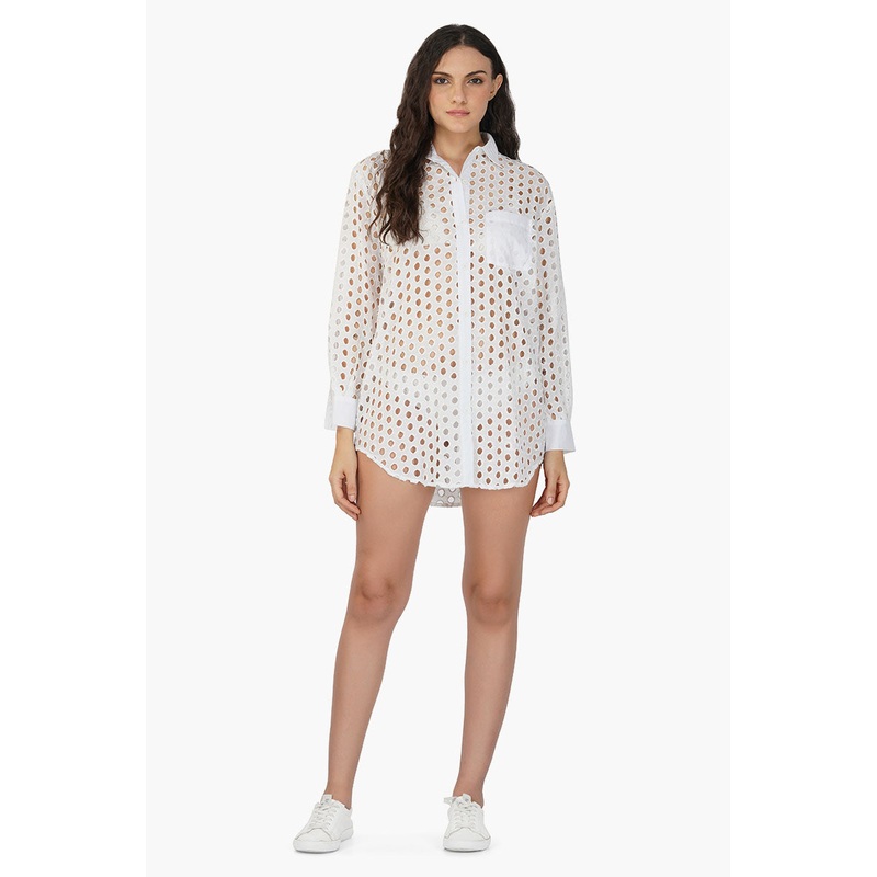 White Loop Long Cover Up Shirt
