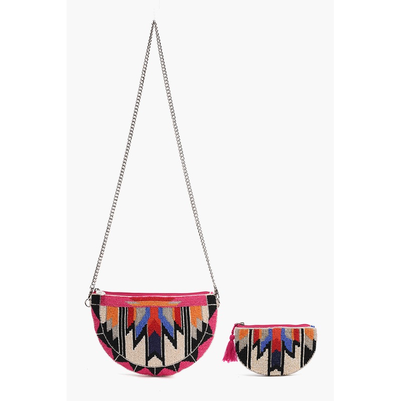 Aztec Embellished Crossbody Pouch with Coin Pouch