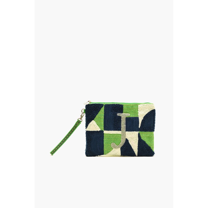 Beaded and Tufted Monogram Pouch-J Initial
