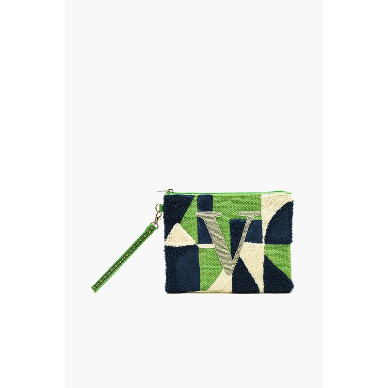 Beaded and Tufted Monogram Pouch-V Initial