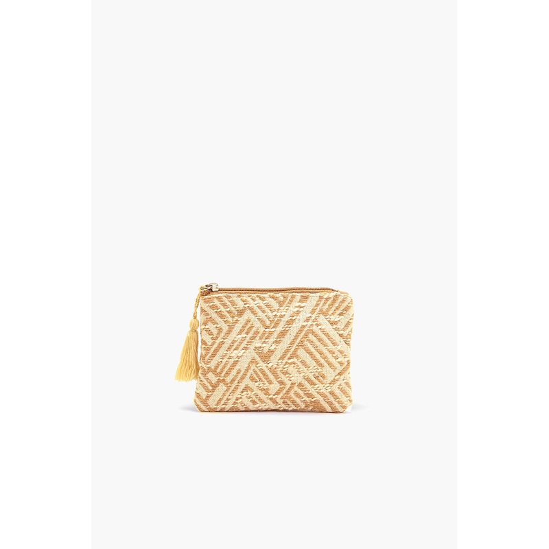 Beige Handwoven Jacquard Coin Bag