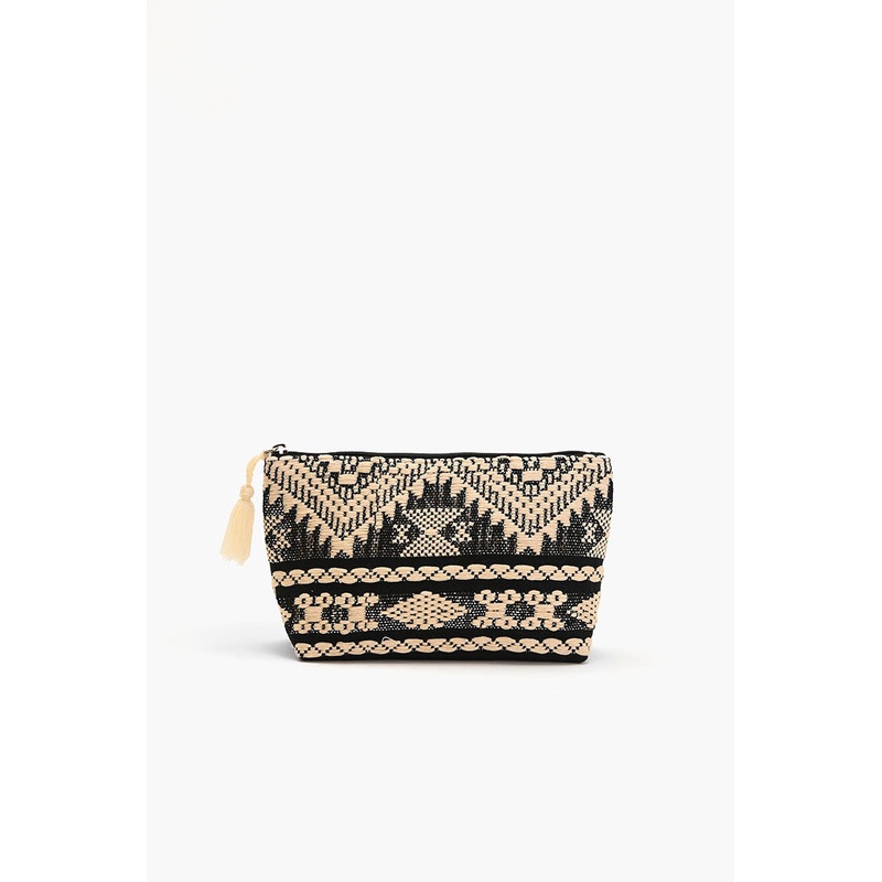 Black & Cream Tribal Pattern Jacquard Cosmetic Pouch