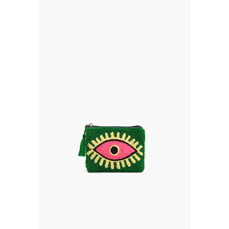 Blazing green evil eye coin pouch
