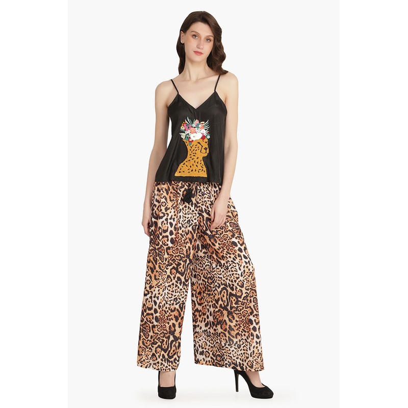 Brown Leopard Embellished Top