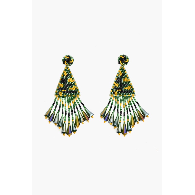 Emerald Beaded Drop Earrings