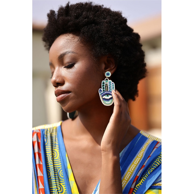 Hamsa Evil Eye Beaded Earrings