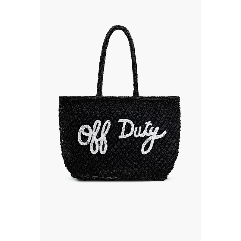Off Duty Beaded Macrame Jute Tote