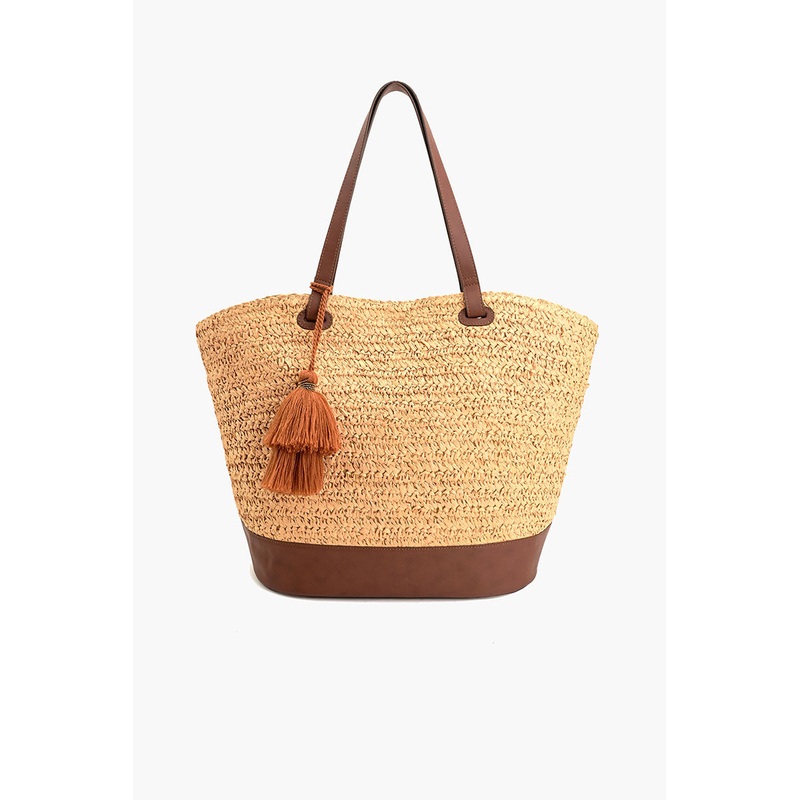 Raffia Weave Contrast Tote