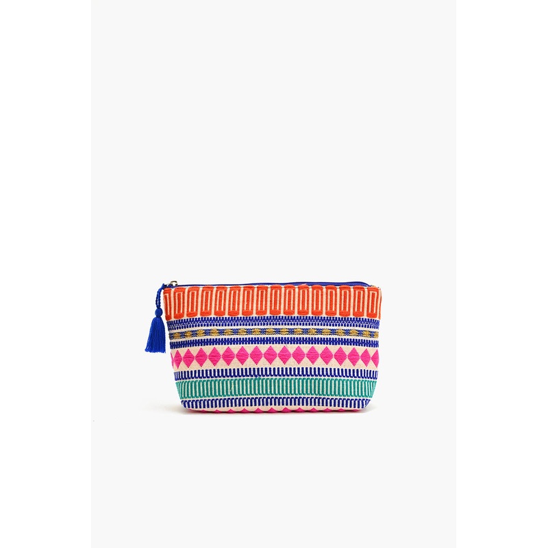 Vibrant Handwoven Jacquard Makeup Pouch with Mexican Stripes