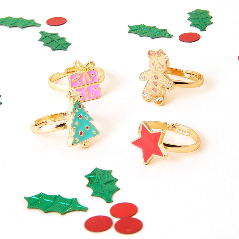 Accessorize London Girl's Red Christmas Ring Set Of 4