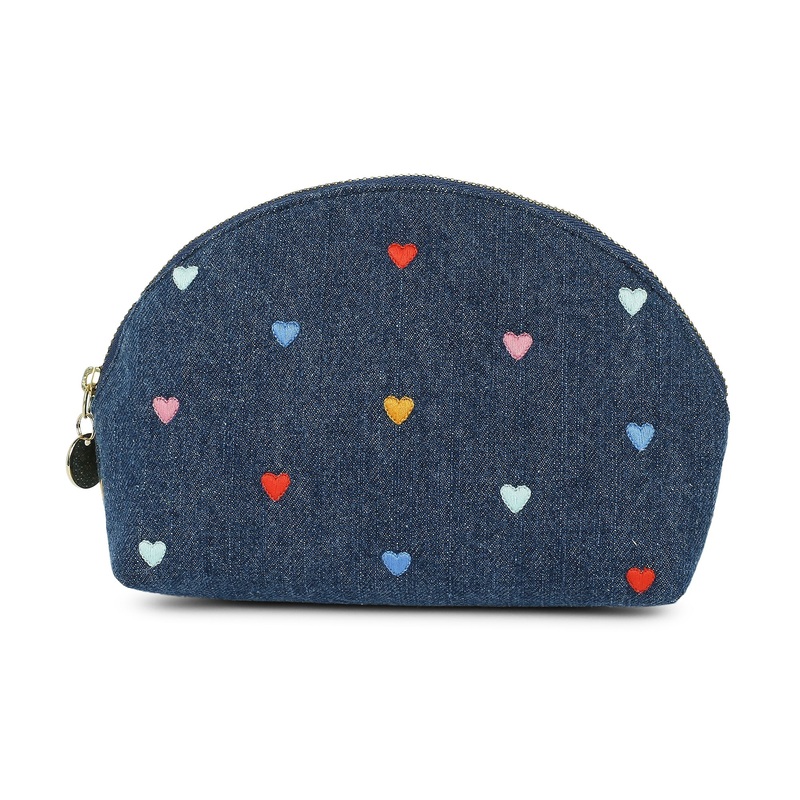 Accessorize London Women's Blue Denim Heart Make Up Bag