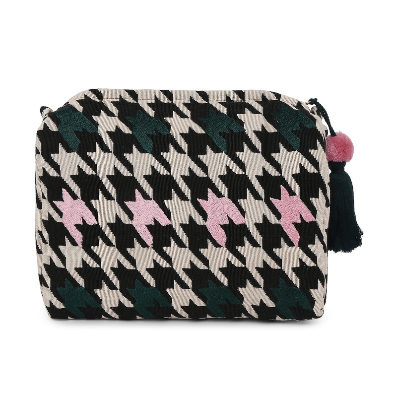 Accessorize London Women's Cotton Black White Dogtooth Wash Bag