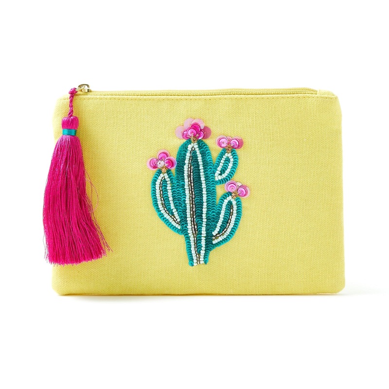 Accessorize London Women's Cotton Yellow Cactus Pouch