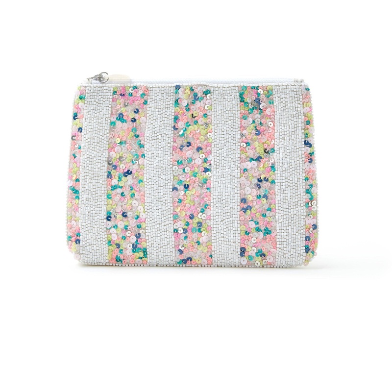 Accessorize London Women's Fabric Multi Sequin Stripe Pouch