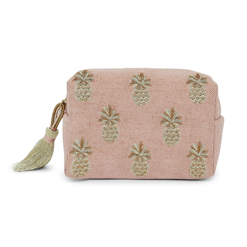 Accessorize London Women's Faux Leather Natural  Polly Pineapple Makeup Bag / Natural