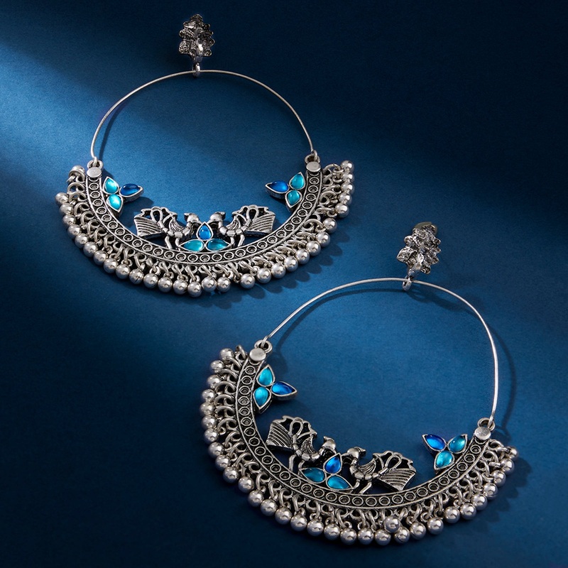 Accessorize London Women's Oxidised Blue Chandbalis Earring