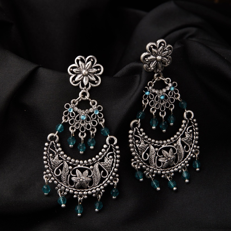 Accessorize London Women's Oxidised Green Chandbalis