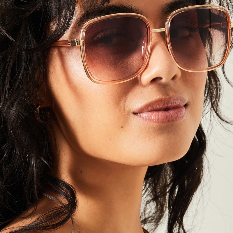 Pink Crystal Metal Square Sunglasses